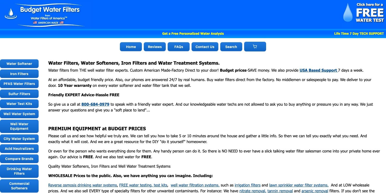 Water Filters of America — live homepage on the custom WordPress theme