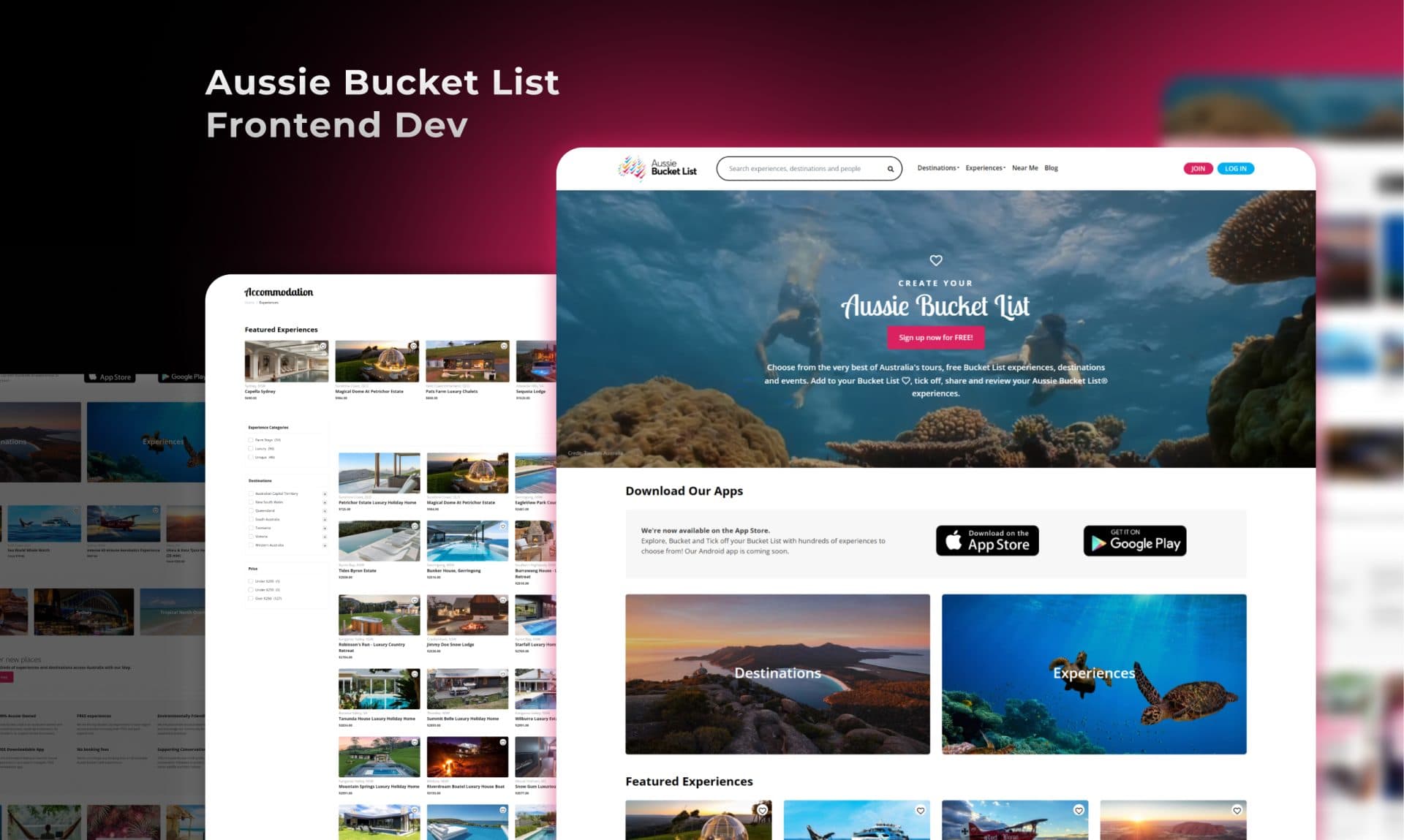 Aussie Bucket List website portfolio screenshot